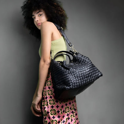 Lorène - Woven Leather Shoulder Bag