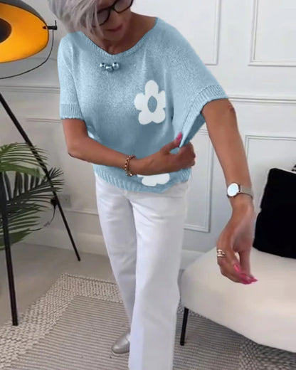 Sweter Damski w Kwiaty Dzianinowy