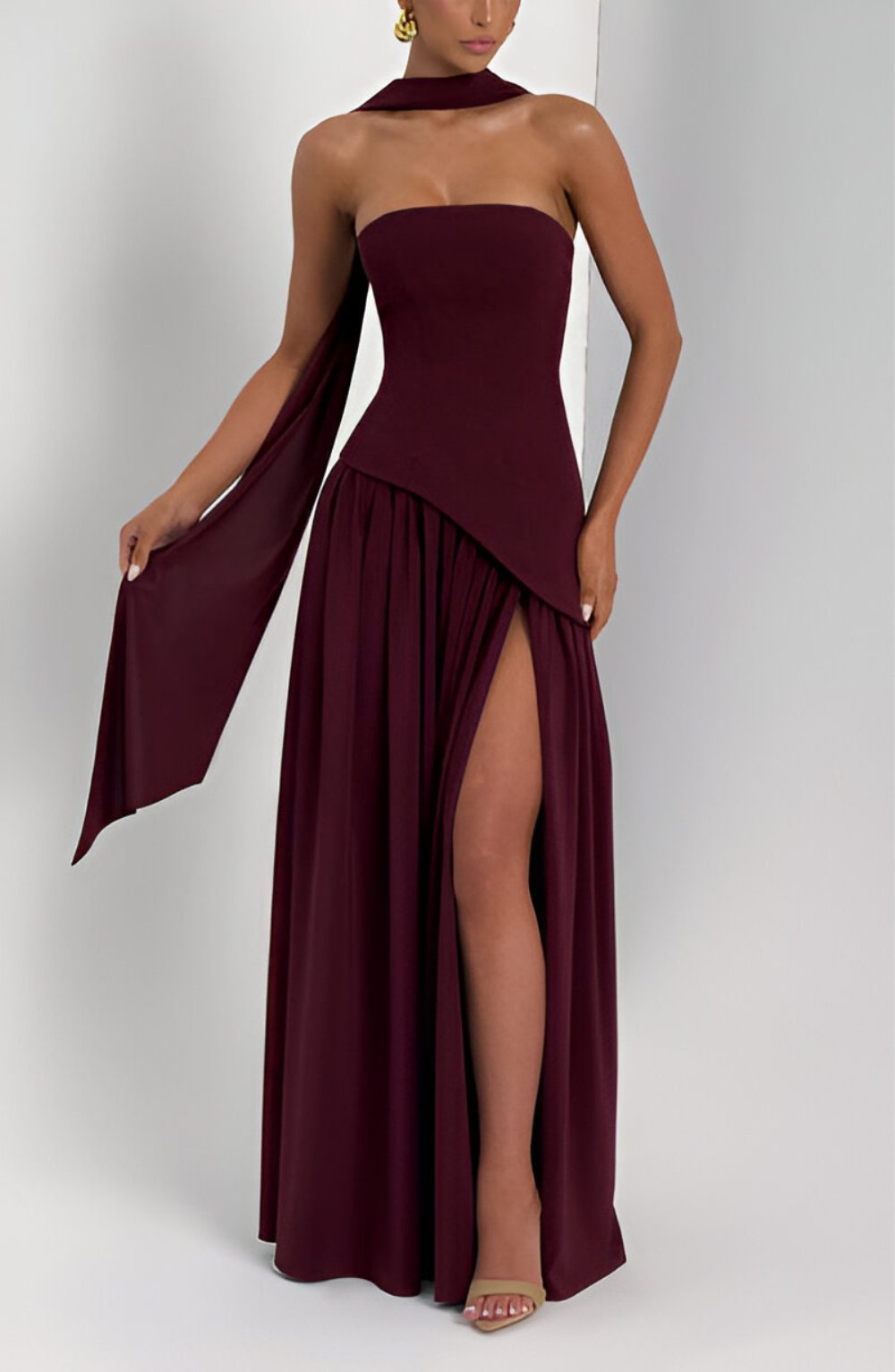 Isaline – Strapless Chiffon Contrast Maxi Dress