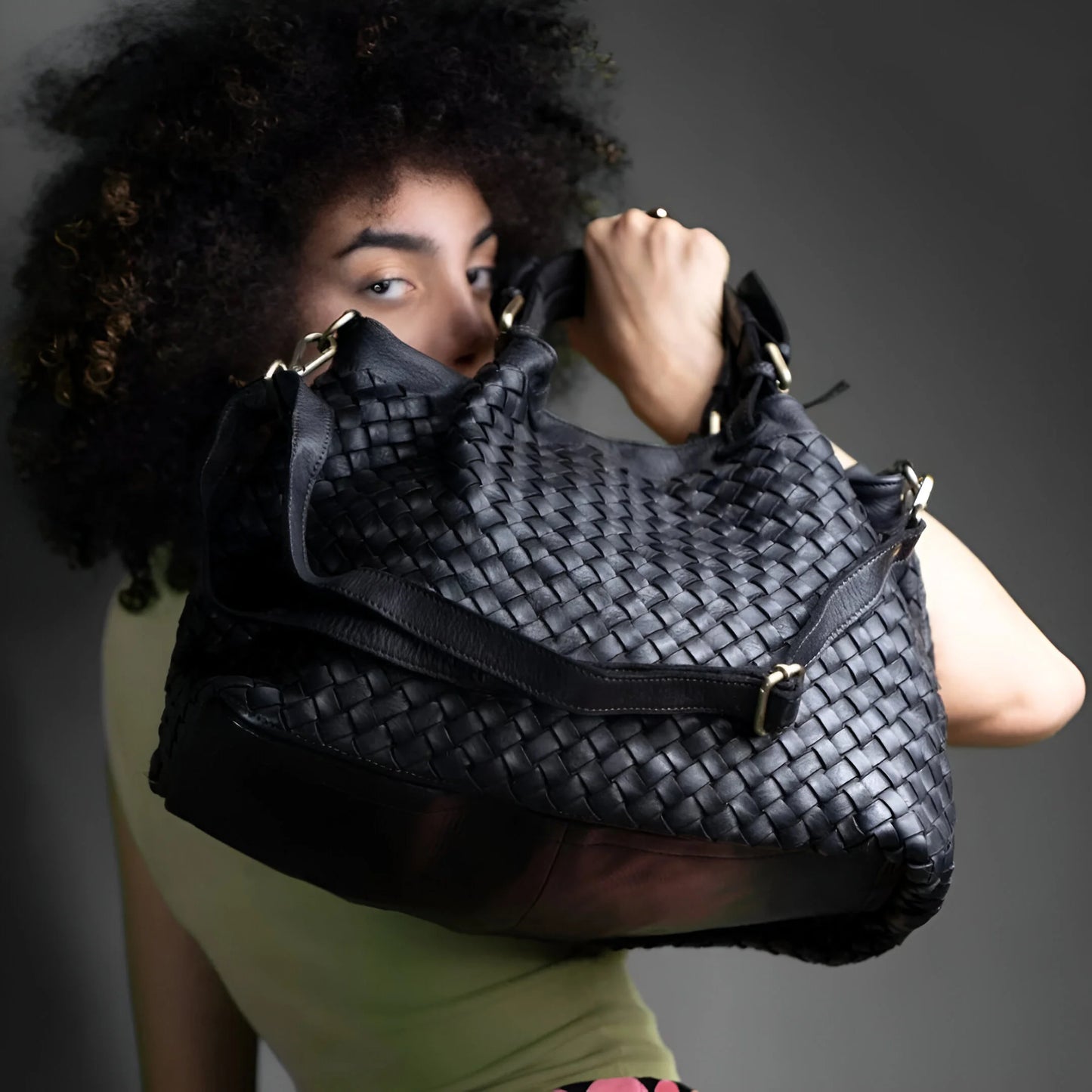 Lorène - Woven Leather Shoulder Bag