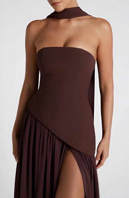 Isaline – Strapless Chiffon Contrast Maxi Dress