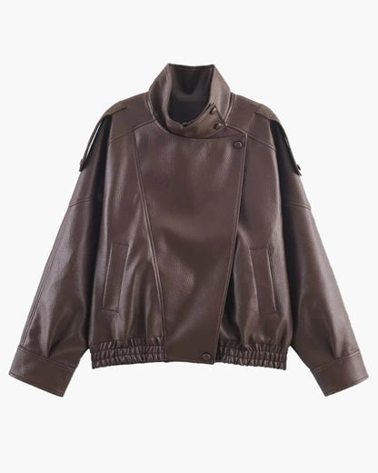 Asymetryczna Kurtka ze Skóry Wegetariańskiej Dla Kobiet