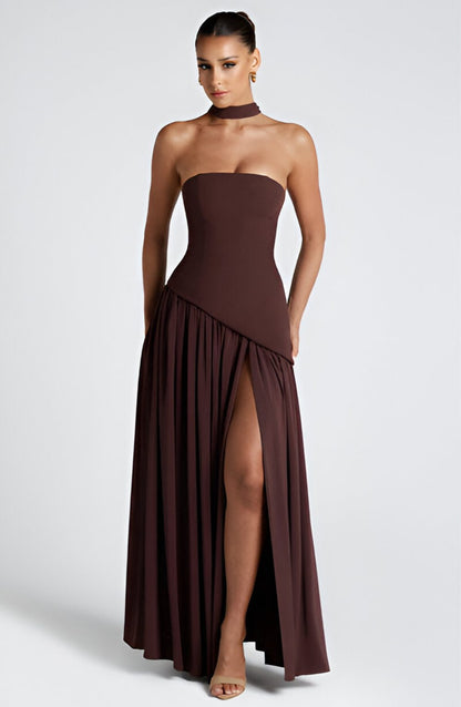 Isaline – Strapless Chiffon Contrast Maxi Dress