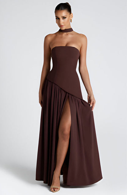 Isaline – Strapless Chiffon Contrast Maxi Dress