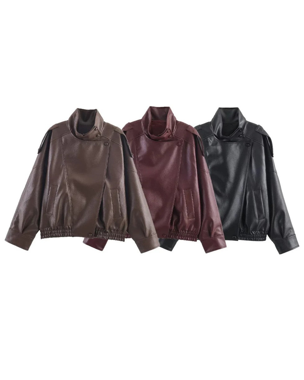 Asymetryczna Kurtka ze Skóry Wegetariańskiej Dla Kobiet