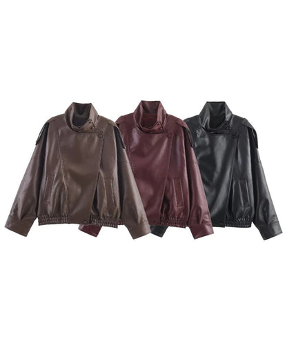 Asymetryczna Kurtka ze Skóry Wegetariańskiej Dla Kobiet