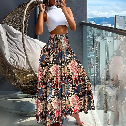 Amélina - Floral Bohemian Elastic High Waist Skirt