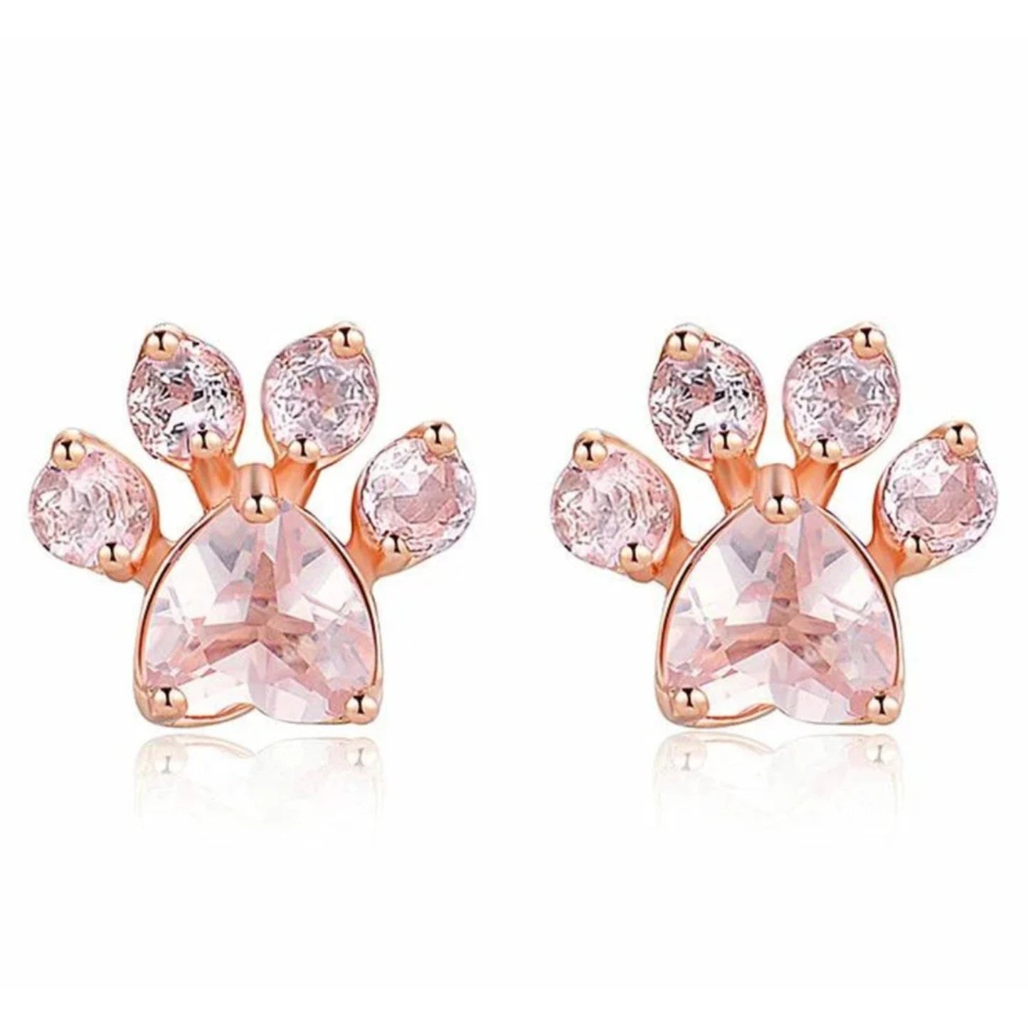 Kolczyki Sztyfty Łapki Kota z Kwarcem Różowym