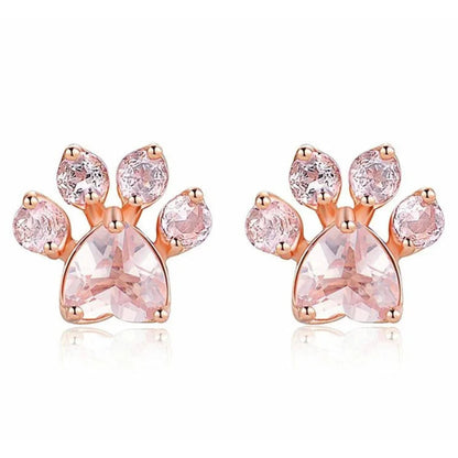 Kolczyki Sztyfty Łapki Kota z Kwarcem Różowym