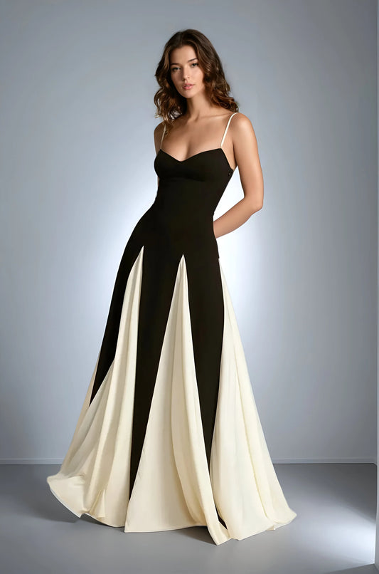 Solène - Elegant Contrast Panel Dress
