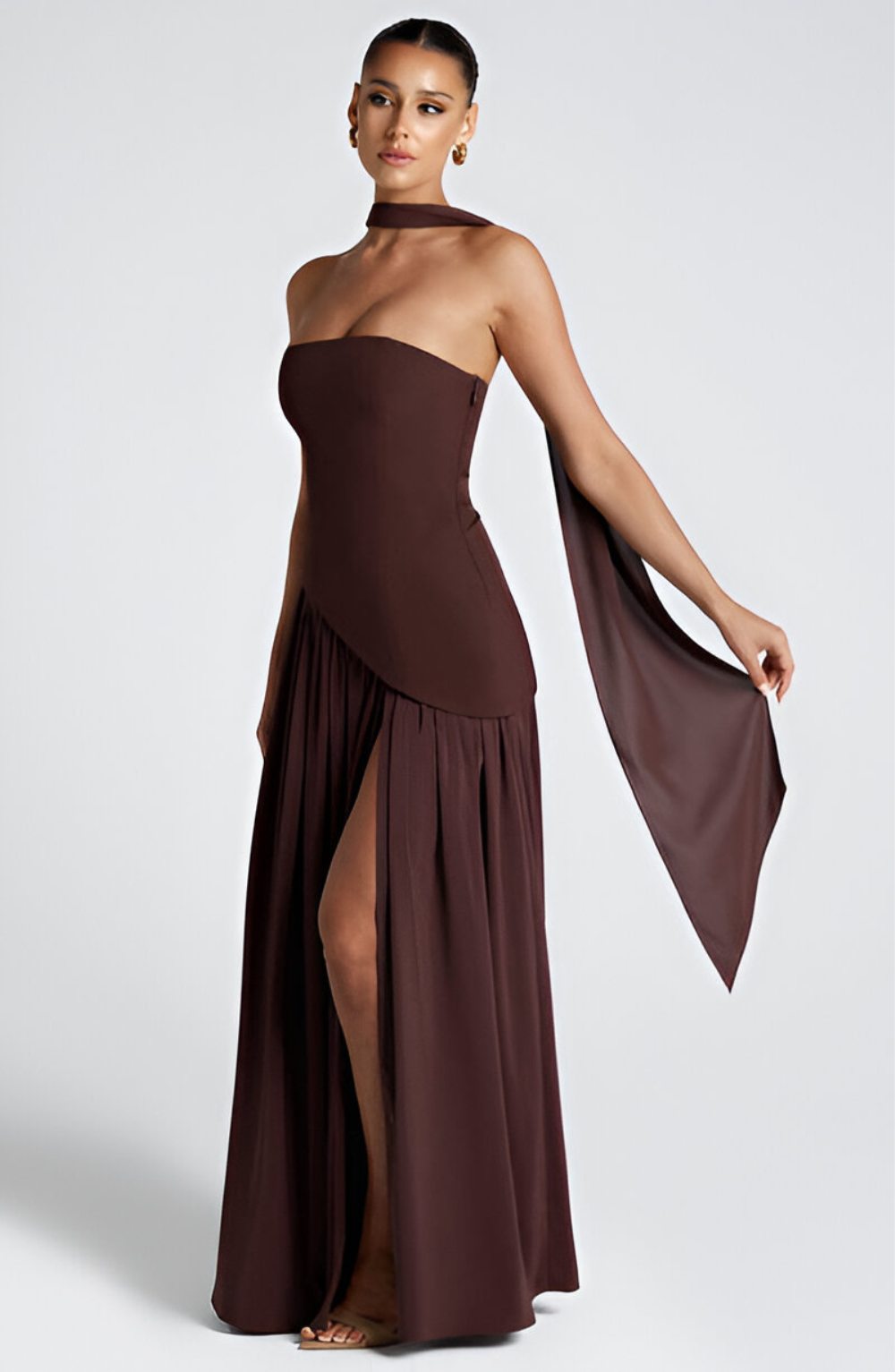 Isaline – Strapless Chiffon Contrast Maxi Dress