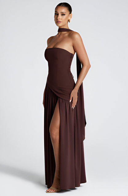 Isaline – Strapless Chiffon Contrast Maxi Dress