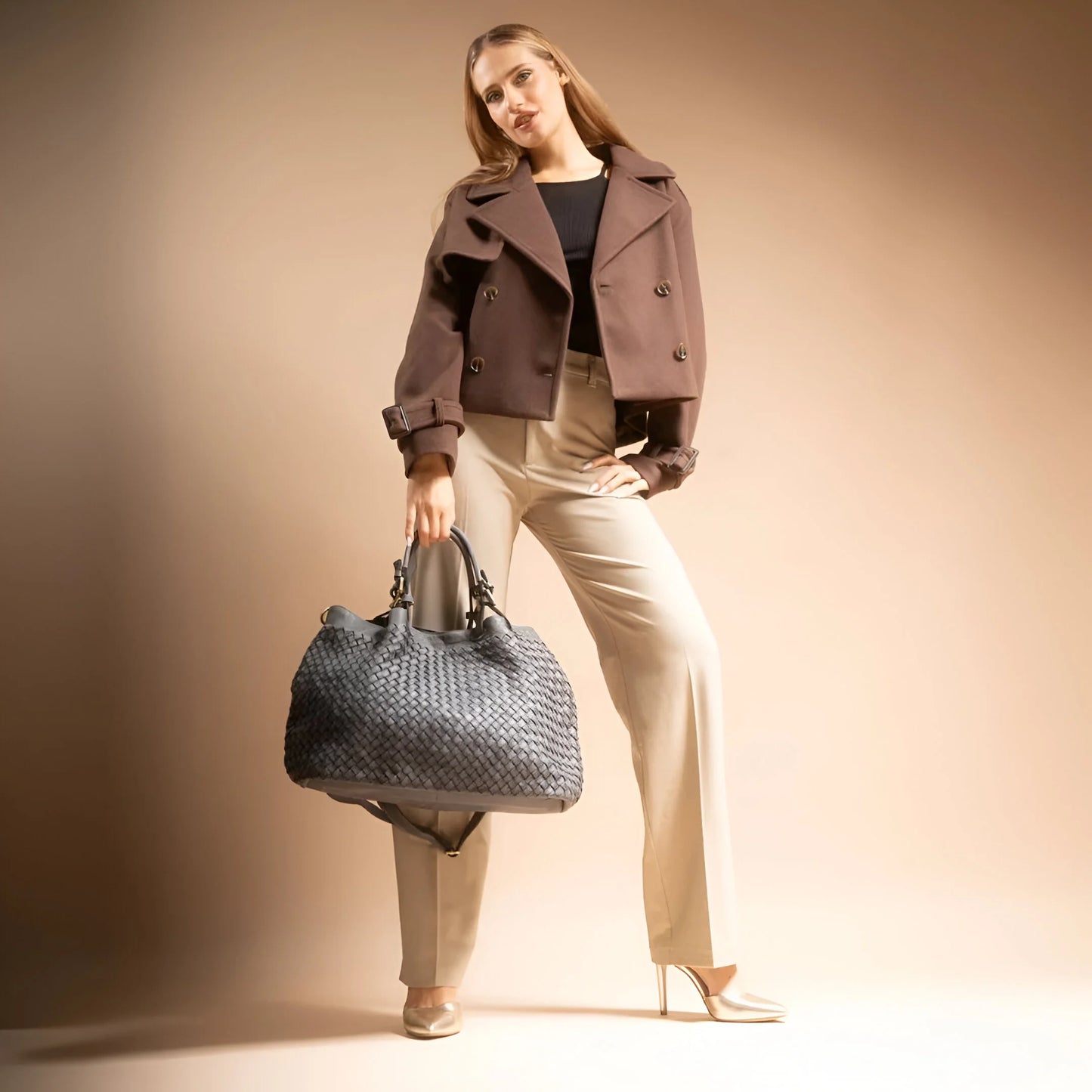 Lorène - Woven Leather Shoulder Bag