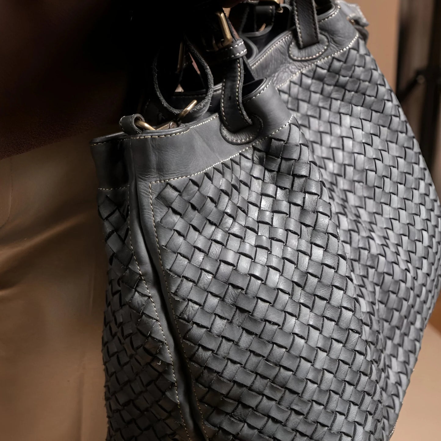 Lorène - Woven Leather Shoulder Bag