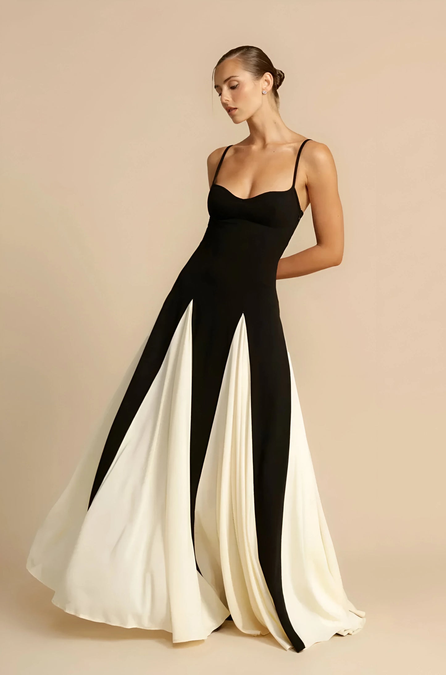 Solène - Elegant Contrast Panel Dress
