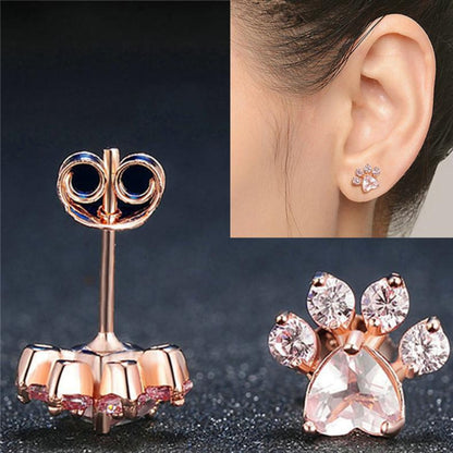 Kolczyki Sztyfty Łapki Kota z Kwarcem Różowym