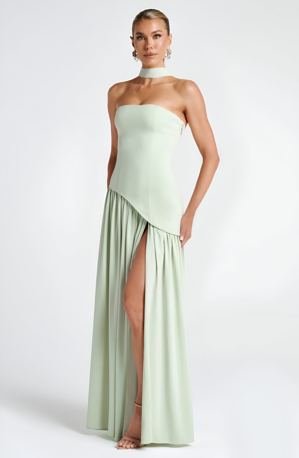 Isaline – Strapless Chiffon Contrast Maxi Dress