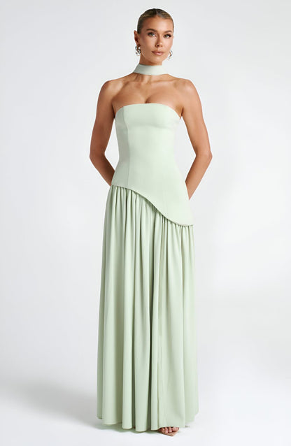Isaline – Strapless Chiffon Contrast Maxi Dress