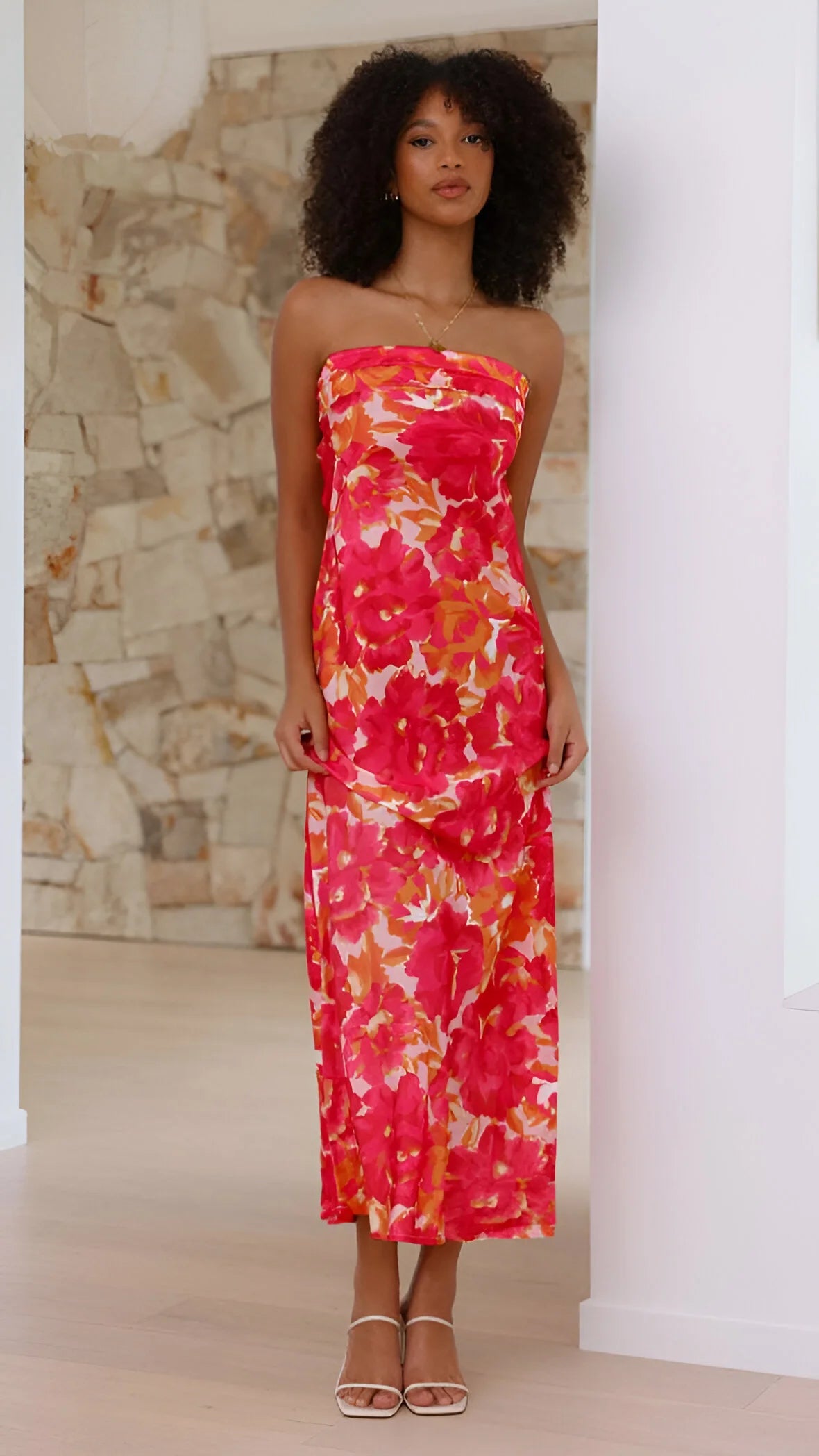 Violette - Floral Printed Backless Satin Dress