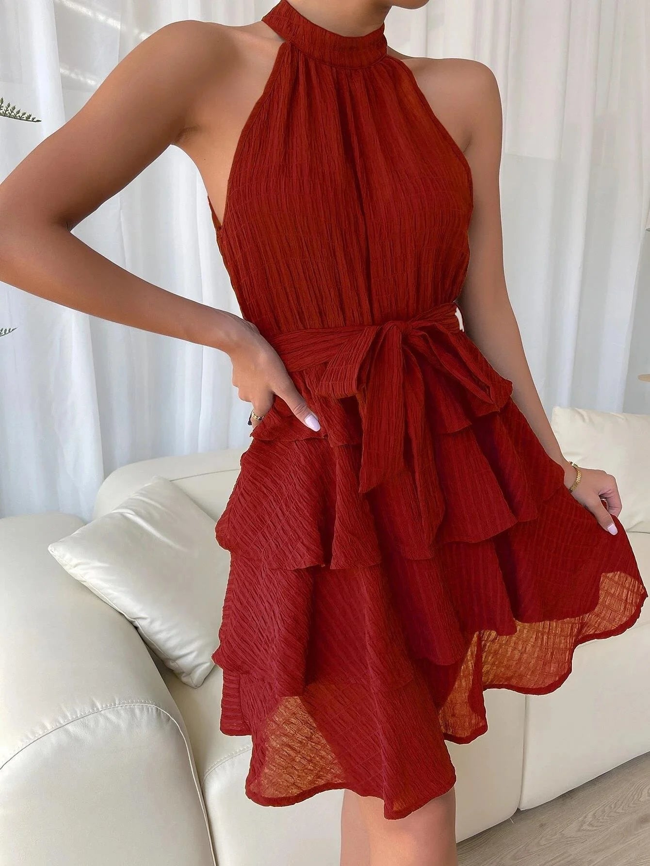 Orielle - Sleeveless Ruffle Tiered Mini Dress