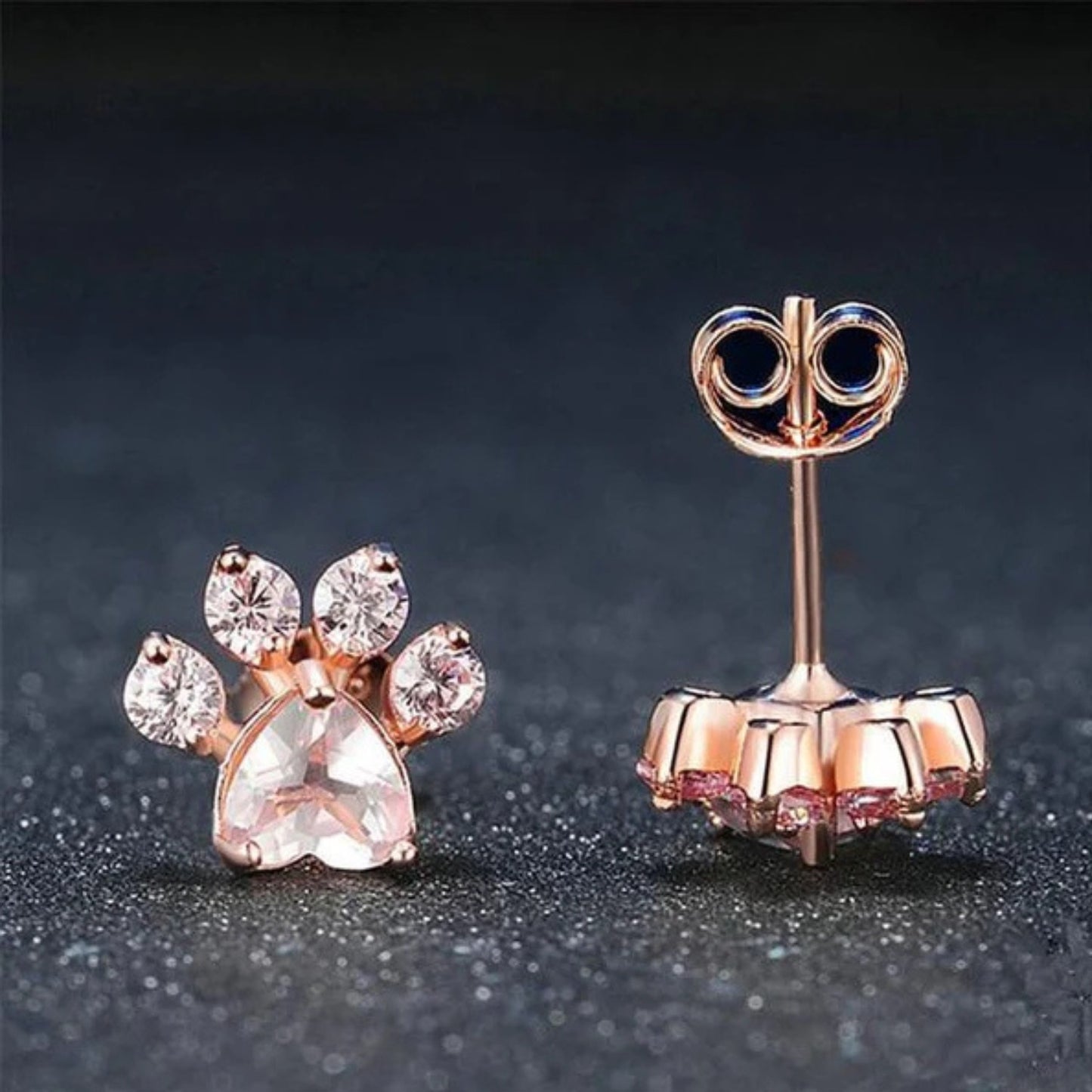 Kolczyki Sztyfty Łapki Kota z Kwarcem Różowym