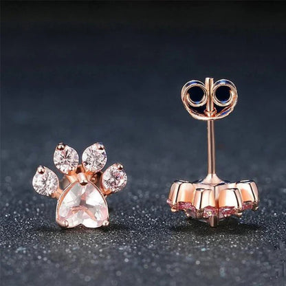 Kolczyki Sztyfty Łapki Kota z Kwarcem Różowym