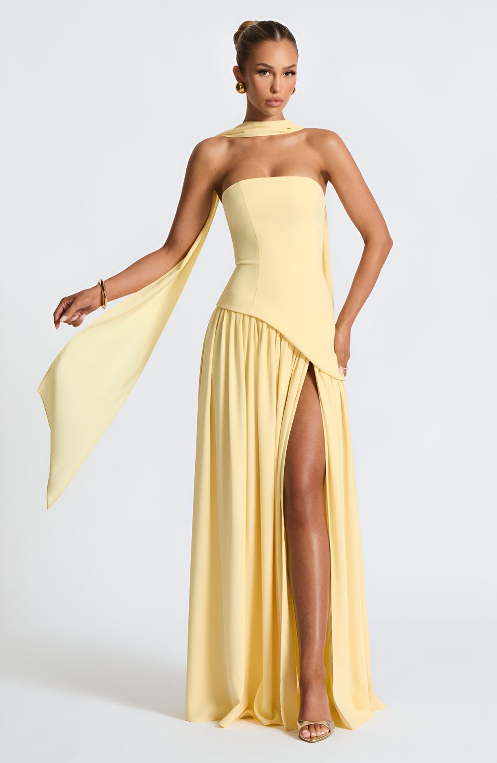 Isaline – Strapless Chiffon Contrast Maxi Dress