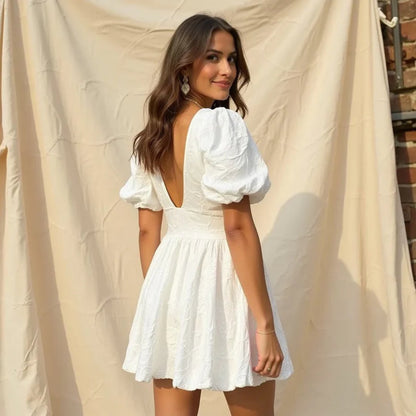 Aurélie – Puff Sleeve Textured Floral Mini Dress