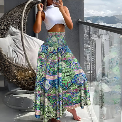 Amélina - Spódnica z wysokim stanem i elastyczną talią w stylu boho w kwiaty