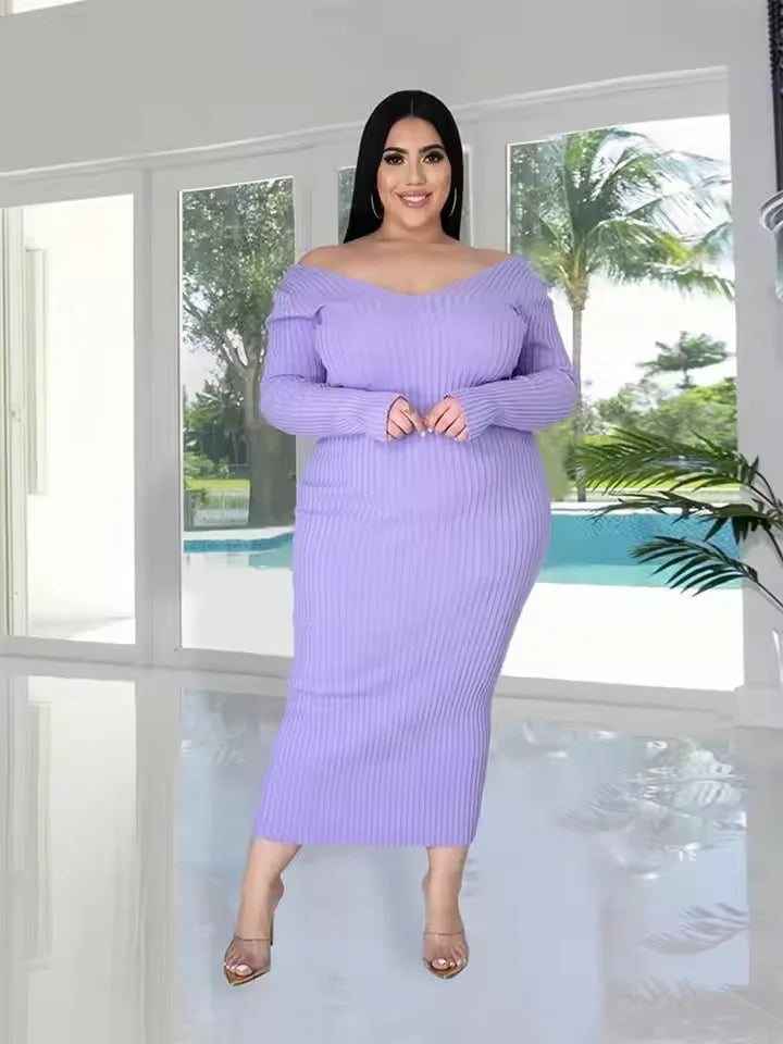 Chloé Off-Shoulder Ribbed Midi Sweater Dress