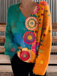 Sweter z dzianiny z dekoltem w serek