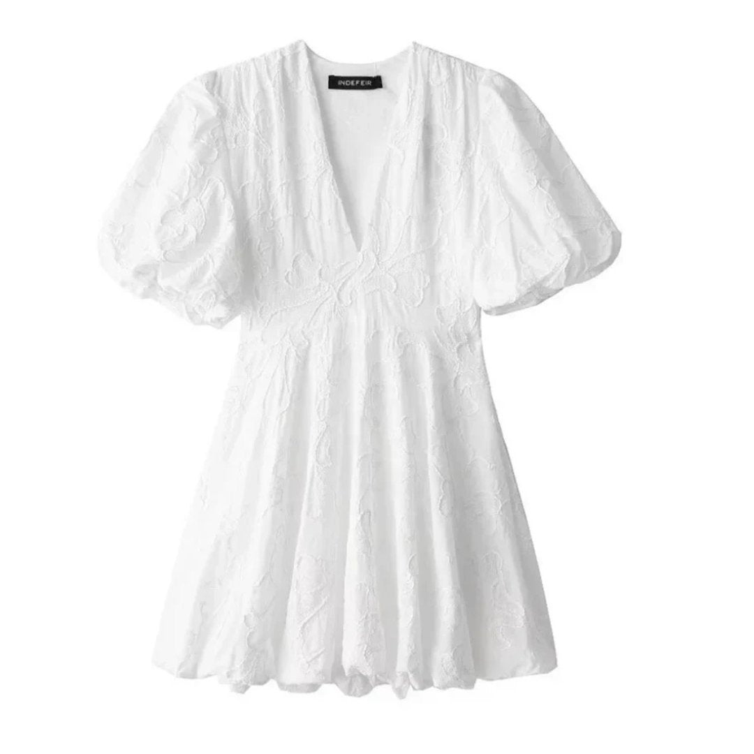 Aurélie – Puff Sleeve Textured Floral Mini Dress