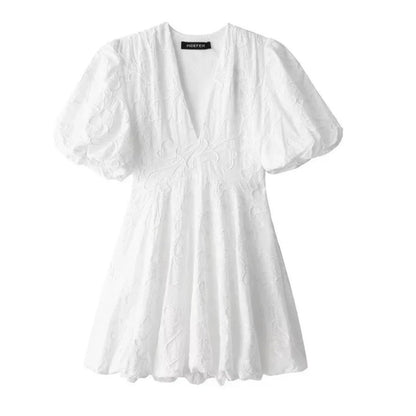 Aurélie – Puff Sleeve Textured Floral Mini Dress