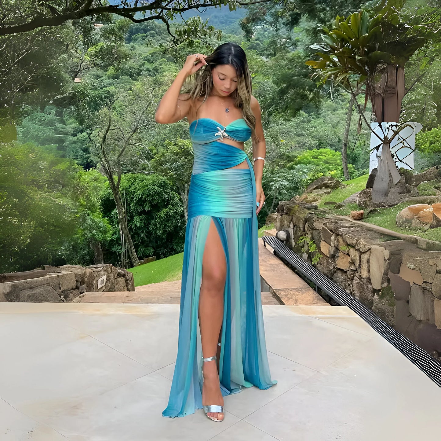 Aurélie – Two-Tone Illusion Draped Dress
