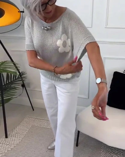 Sweter Damski w Kwiaty Dzianinowy