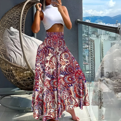 Amélina - Spódnica z wysokim stanem i elastyczną talią w stylu boho w kwiaty