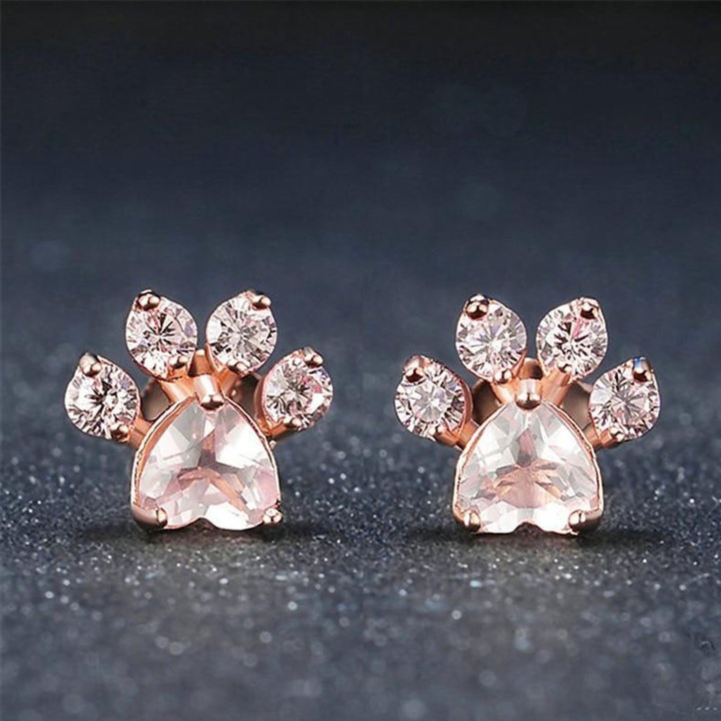 Kolczyki Sztyfty Łapki Kota z Kwarcem Różowym