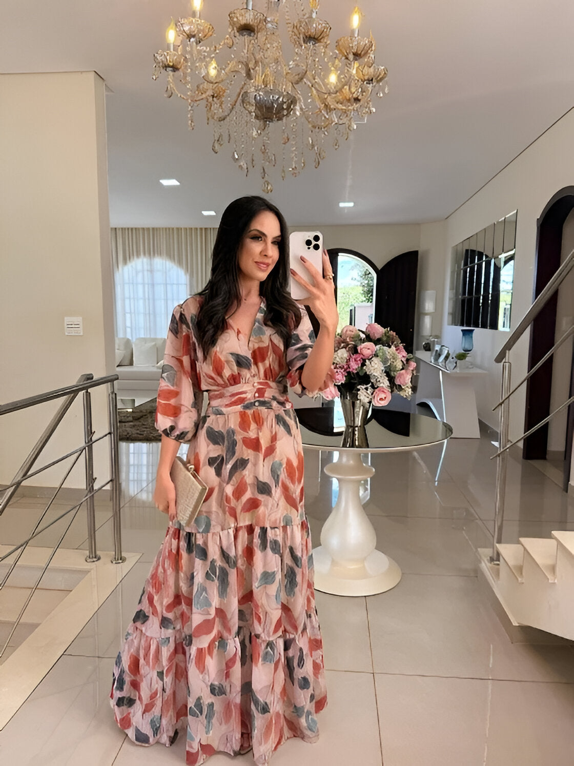 CLAUDIA | Sukienka maxi z kwiatowym wzorem i wygodnym krojem na eleganckie dni