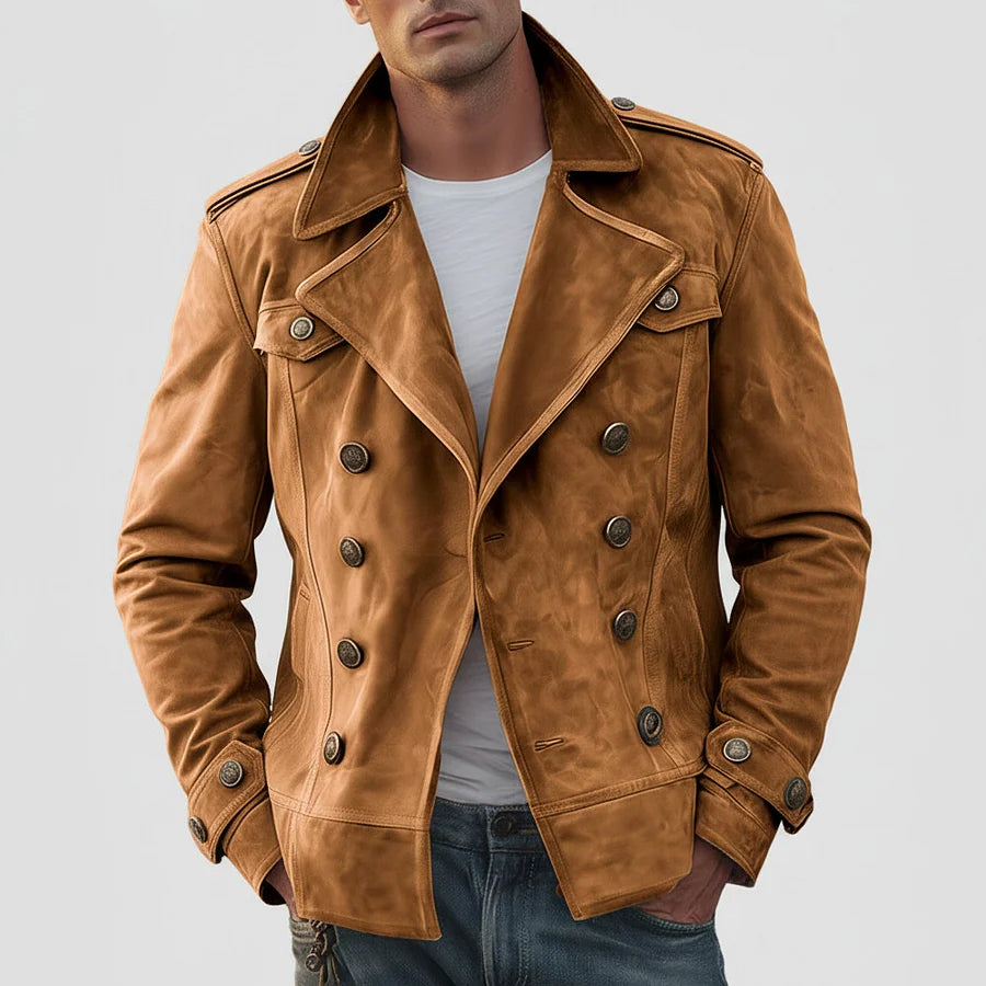 Męska dwurzędowa kurtka zamszowa z kołnierzem z klapami