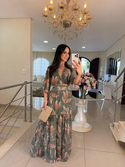 CLAUDIA | Sukienka maxi z kwiatowym wzorem i wygodnym krojem na eleganckie dni