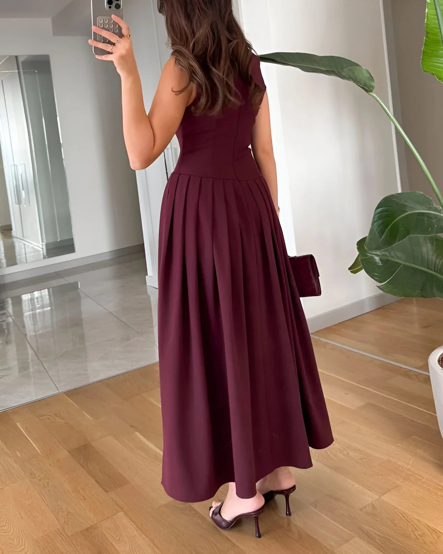 Céleste Asymmetric Pleated Midi Dress