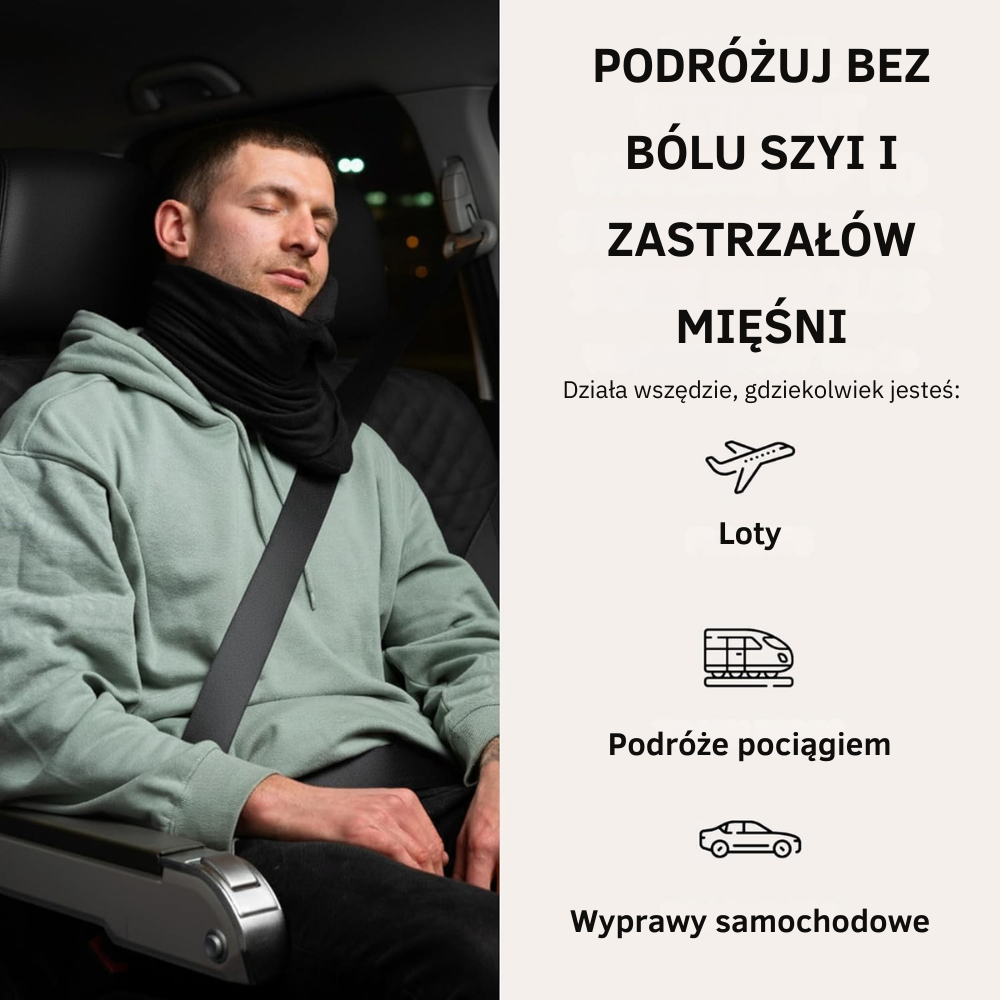 Kompaktowa poduszka podróżna NeckEase™ z naukowym podparciem głowy i szyi