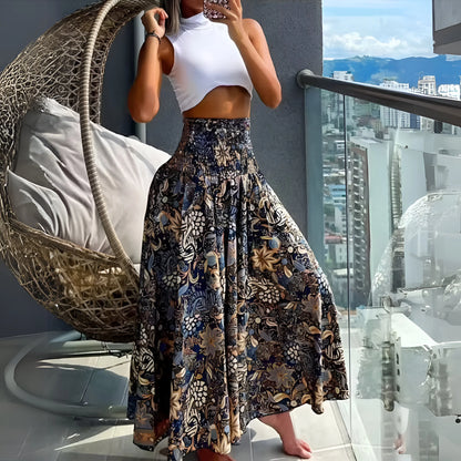 Amélina - Spódnica z wysokim stanem i elastyczną talią w stylu boho w kwiaty