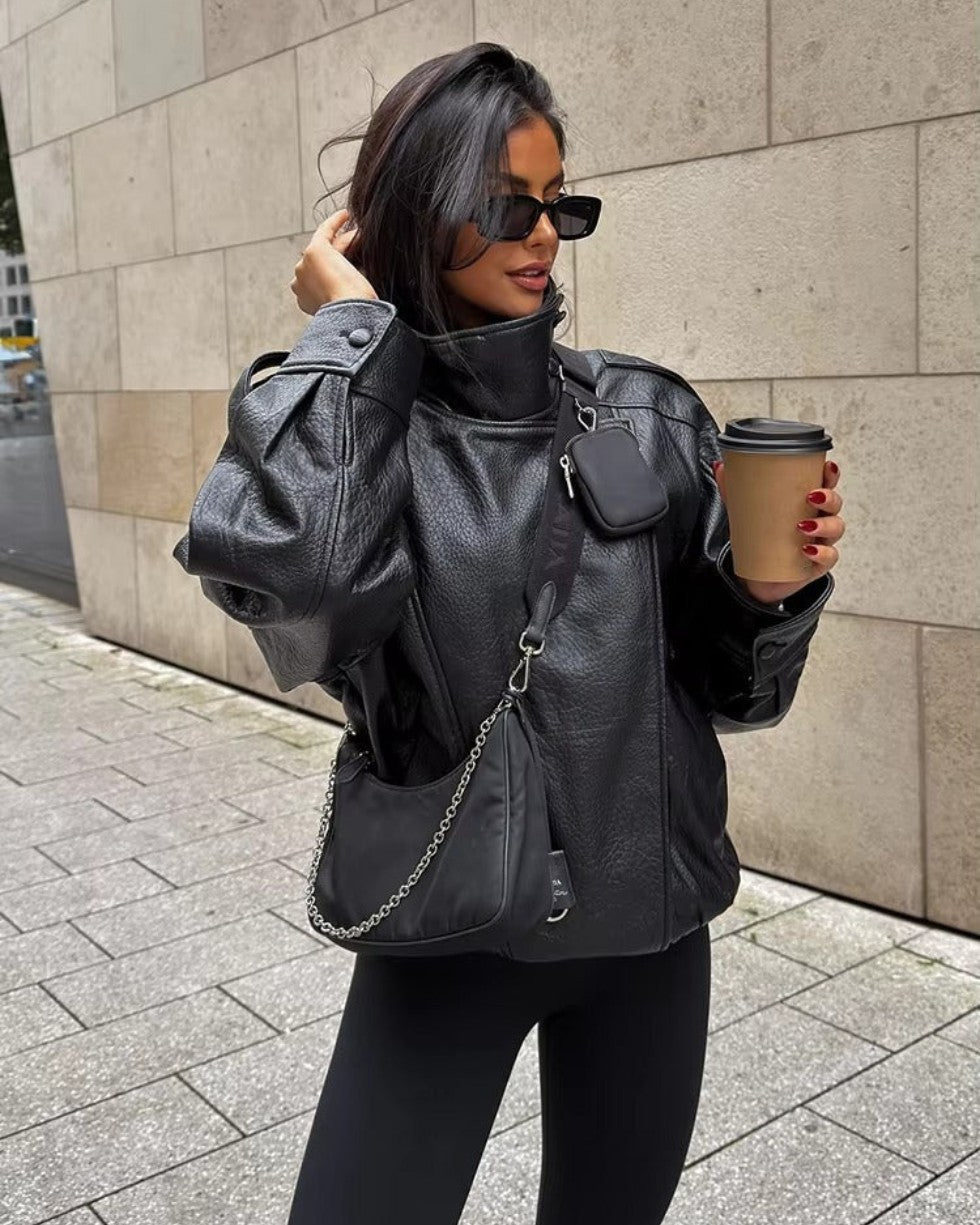 Asymetryczna Kurtka ze Skóry Wegetariańskiej Dla Kobiet