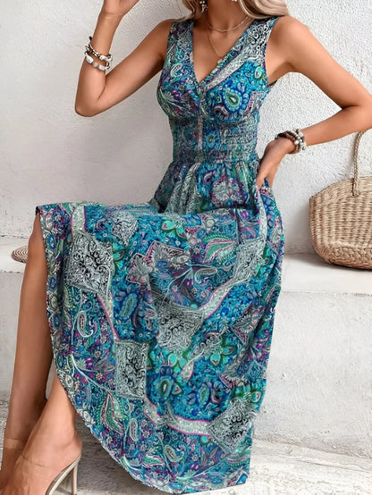 Anaëlle - Bohemian Sleeveless Print Maxi Dress