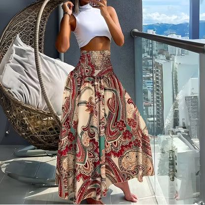 Amélina - Spódnica z wysokim stanem i elastyczną talią w stylu boho w kwiaty