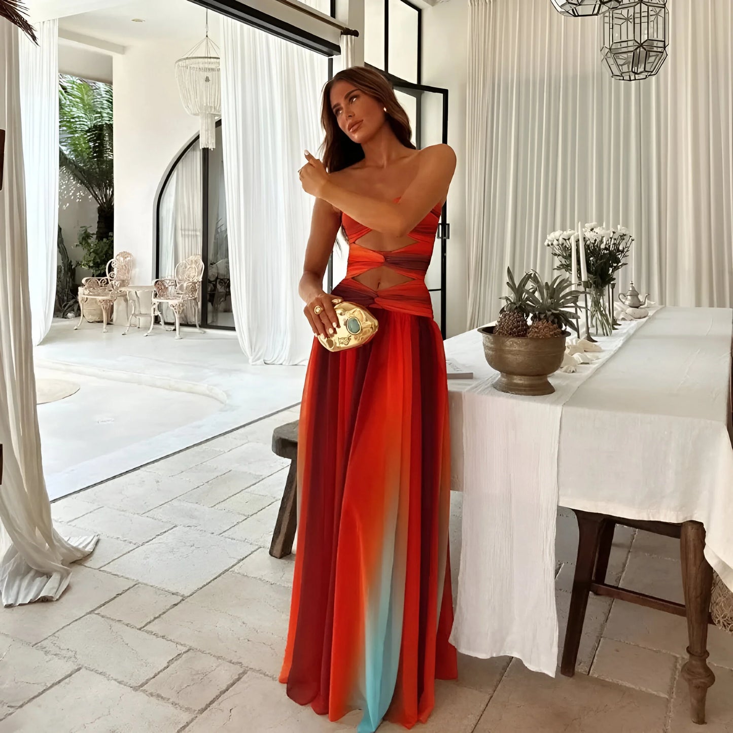 Aurélie – Two-Tone Illusion Draped Dress