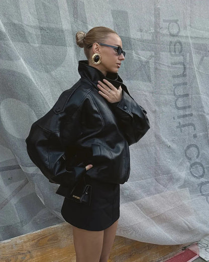 Asymetryczna Kurtka ze Skóry Wegetariańskiej Dla Kobiet