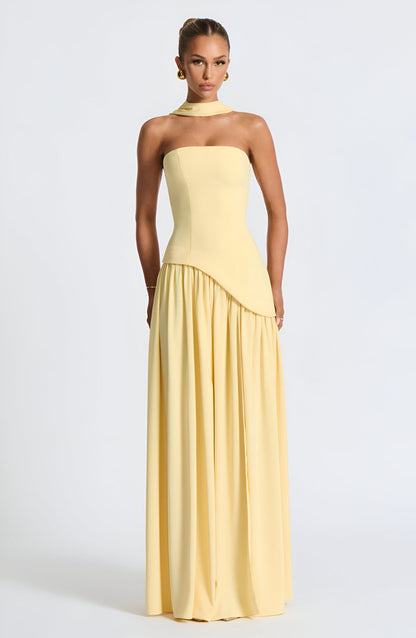 Isaline – Strapless Chiffon Contrast Maxi Dress