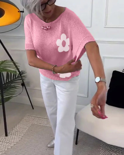 Sweter Damski w Kwiaty Dzianinowy